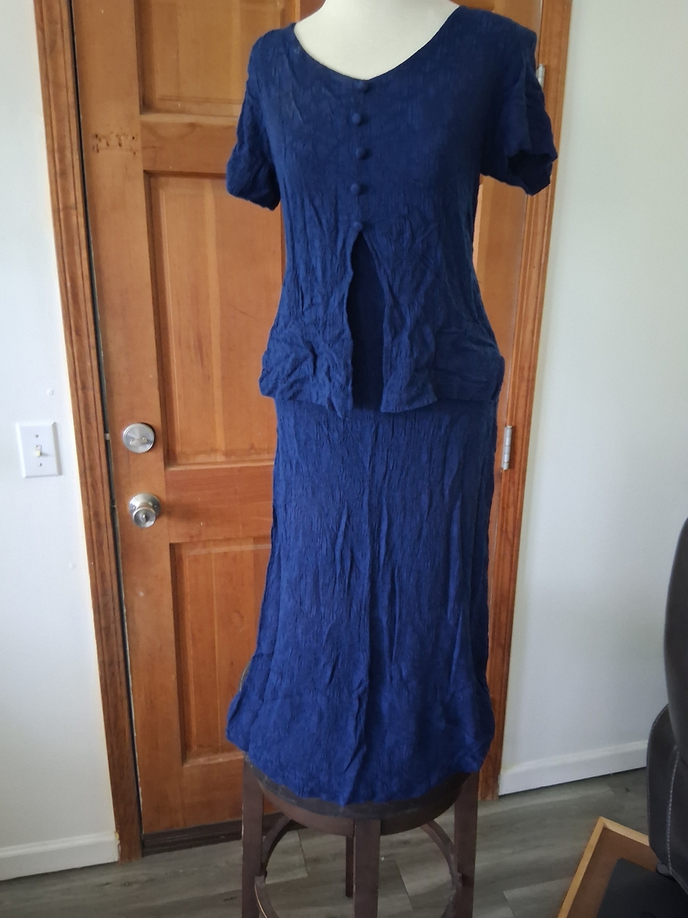 Connected Apparel Navy Blue Midi Dress